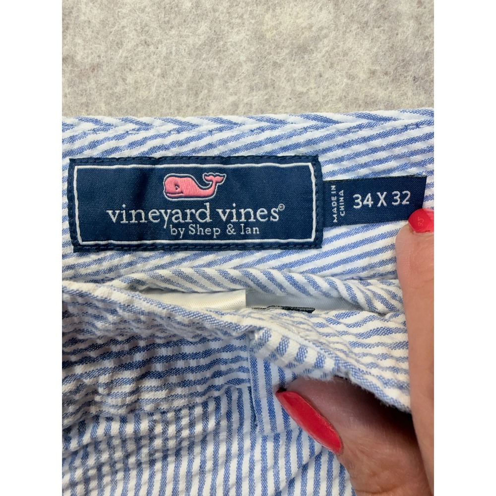 Vineyard Vines Seersucker Chino Pants Mens 34x32 Blue White Slim Straight - Picture 5 of 9